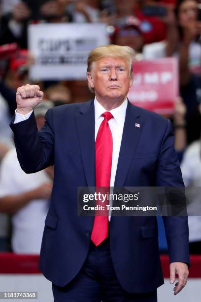 President Donald Trump speaks during a "Keep America Great" Campaign Rally at American Airlines Center on October 17, 2019 in Dallas, Texas.