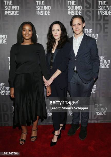 Caroline Aberash Parker, Mary-Louise Parker and William Atticus Parker attend "The Sound Inside" opening night at Studio 54 on October 17, 2019 in...