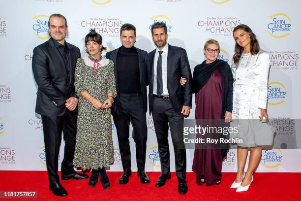David Harbour, Lily Allen, Sebastian Stan, Adam Schweitzer, Dianne Wiest and Katie Holmes attend the 2019 Skin Cancer Foundation's Champions For...