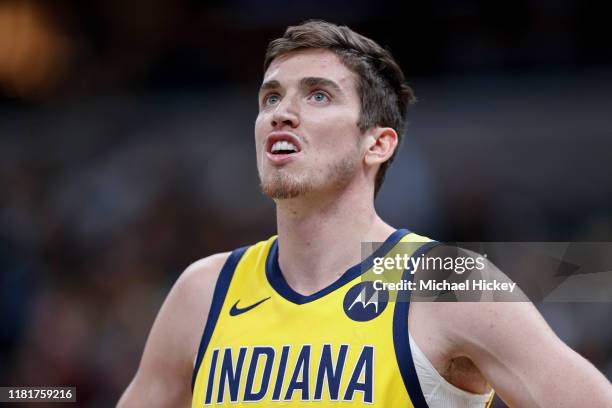 Leaf of the Indiana Pacers is seen during the game against the Detroit Pistons at Bankers Life Fieldhouse on November 8, 2019 in Indianapolis,...