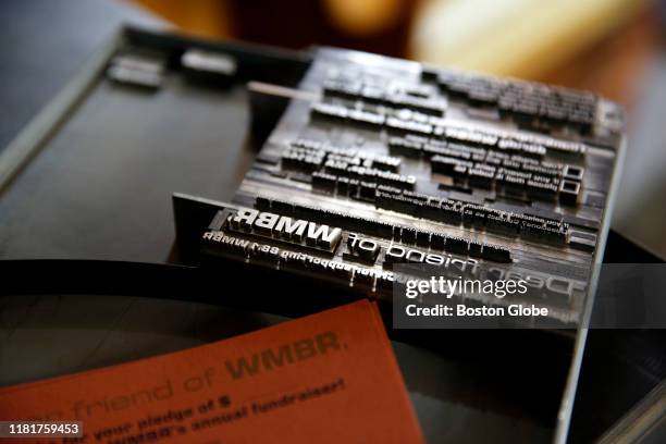 Job Michael Babcock recently printed using the Linotype machine is seen inside his workshop in the Jamaica Plain neighborhood of Boston on Oct. 20,...
