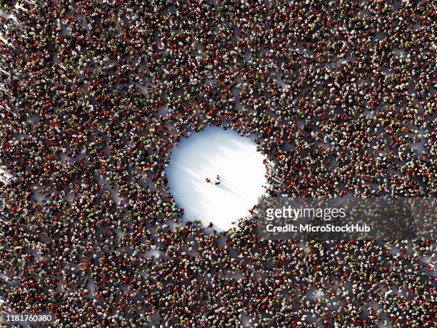 human crowd surrounding three people on white background - crowd of people stock pictures, royalty-free photos & images