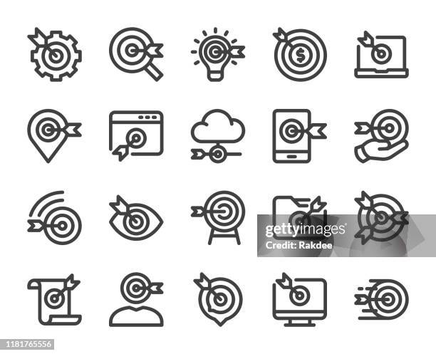 zielmarkt - fette liniensymbole - projektmanagement stock-grafiken, -clipart, -cartoons und -symbole
