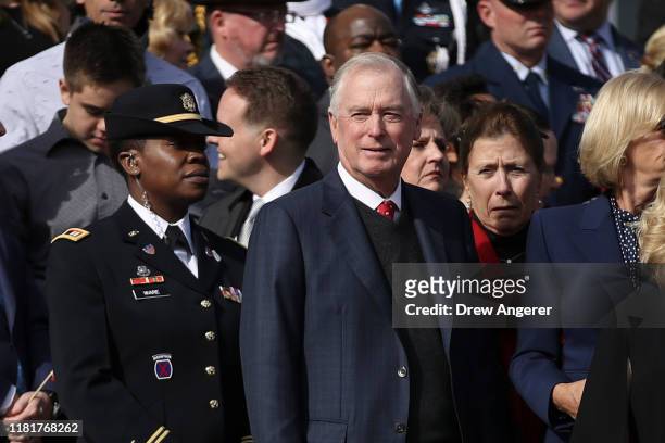 Former U.S. Vice President Dan Quayle attends a Veterans Day event at the Tomb of the Unknown Soldier at Arlington National Cemetery on November 11,...
