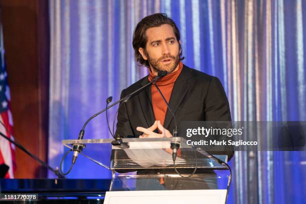 Jake Gyllenhaal speaks at the 7th Annual Headstrong Gala at Pier Sixty at Chelsea Piers on October 17, 2019 in New York City.