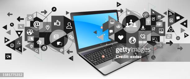 laptop for social network - computer keyboard stock illustrations