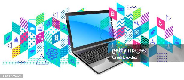laptop for education and learning - elearning background stock illustrations