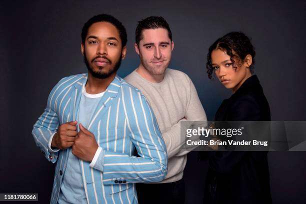 Actors Kelvin Harrison Jr., Taylor Russell and director Trey Edward Shults, from 'Waves' are photographed for Los Angeles Times on August 1, 2019 in...