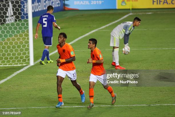 Jayden Braaf of Netherlands celebrates the third goal for his team with his teammates during the quarterfinal match between Netherlands and Paraguay...