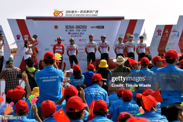 Start / Oliviero Troia of Italy and UAE - Team Emirates / Roberto Ferrari of Italy and UAE - Team Emirates / Fernando Gaviria of Colombia and UAE -...