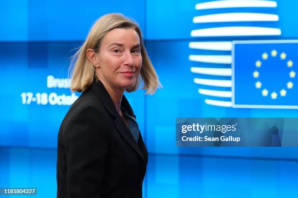 European Union Foreign Minister Federica Mogherini arrives for the second day of a two-day summit of European Union leaders on October 18, 2019 in...