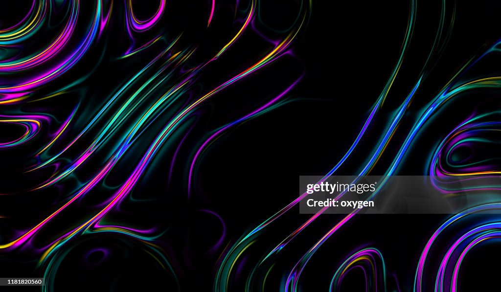 Abstract Colorful Neon Marbled background, fluid paint art, wavy wallpaper, neon green violet lines, artistic black backdrop, Pattern Abstract Wave Texture Ebru Effect Ombre Bright Gradient