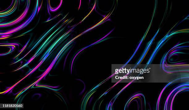 abstract colorful neon marbled background, fluid paint art, wavy wallpaper, neon green violet lines, artistic black backdrop, pattern abstract wave texture ebru effect ombre bright gradient - green color ストックフォトと画像