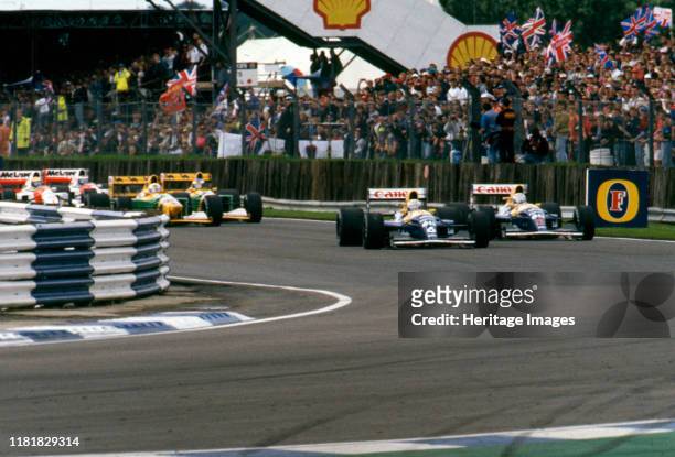 Williams Renault FW14B, Ricardo Patrese leads Nigel Mansell, 1992 British Grand Prix, Silverstone. Creator: Unknown.