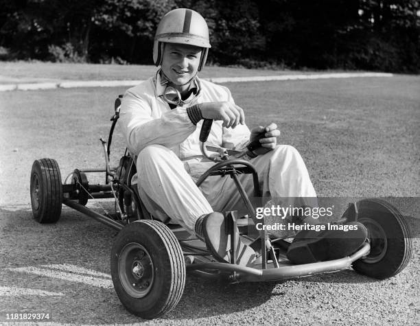 Bruce McLaren on his Em-Bee Wasp kart. Creator: Unknown.