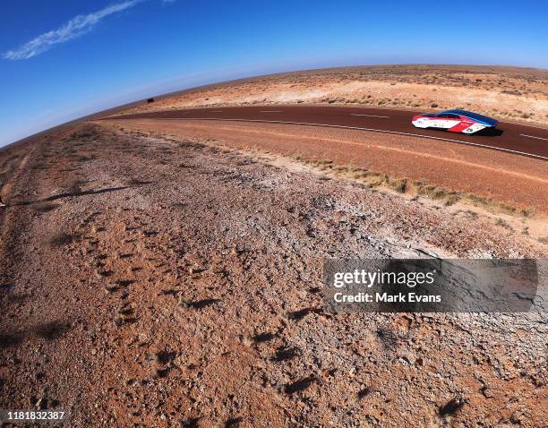 The IVE Engineering Solar Car Team car 'Sophie 6s' from Hong Kong competes in the Cruiser class on Day 5 of the 2019 Bridgestone World Solar...