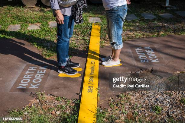 the 38th parallel border between north and south korea - dmz stock pictures, royalty-free photos & images