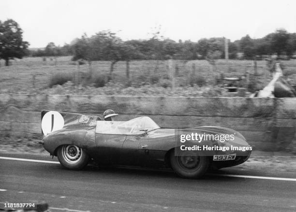 Jaguar D type, Mike Hawthorn 1956 Le Mans. Creator: Unknown.