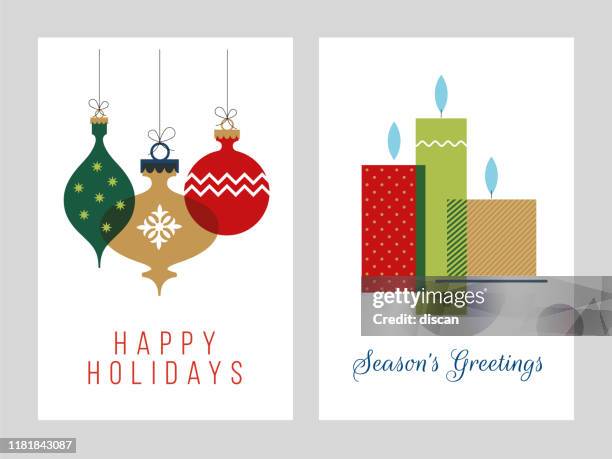 christmas greeting cards collection - illustration. - baubles stock illustrations