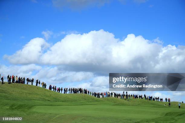 Alexander Levy of France plays their second shot on the 7th hole during Day two of the Open de France at Le Golf National on October 18, 2019 in...