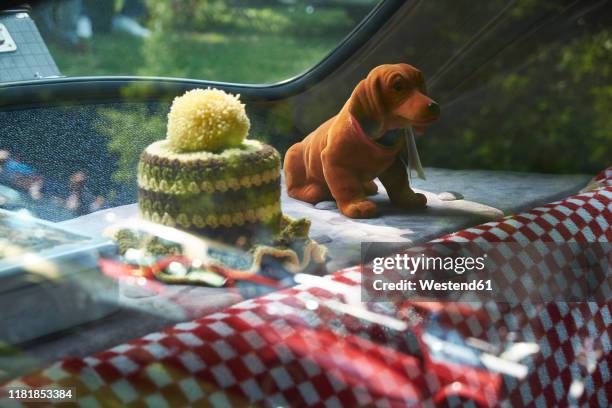 wobbler and crochet cover in vintage car, adenauer mercedes 300 - german culture ストックフォトと画像