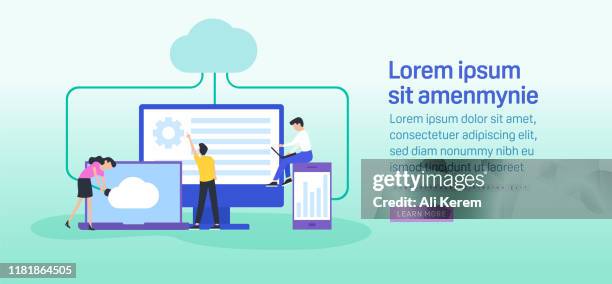 cloud computing - three laptops stock illustrations