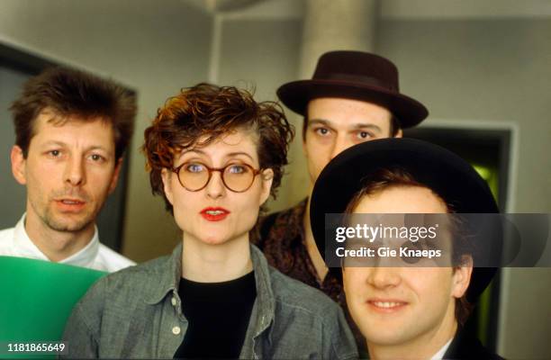 Portrait of Fairground Attraction, Eddi Reader, Mark E. Nevin, Simon Edwards, Roy Dodds, Ancienne Belgique , Brussels, Belgium, 1st March 1989.