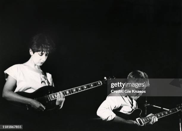 New Order, Bernard Sumner, Gillian Gilbert, Seaside Festival, De Panne, Belgium, 11th August 1984.