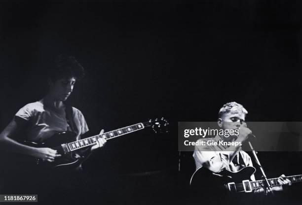 New Order, Bernard Sumner, Gillian Gilbert, Seaside Festival, De Panne, Belgium, 11th August 1984.