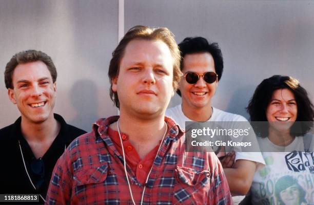 Portrait of Pixies, Frank Black; Kim Deal; David Lovering; Joey Santiago, Pinkpop Festival, Landgraaf, Netherlands, 15th May 1989.