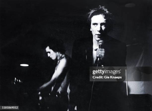 Johnny Rotten, Sid Vicious, The Sex Pistols, De Effenaar, Eindhoven, Netherlands, 9th December 1977.