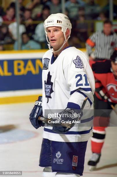 Kirk Muller of the Toronto Maple Leafs skates against the New Jersey Devils during NHL game action on December 10, 1996 at Maple Leaf Gardens in...