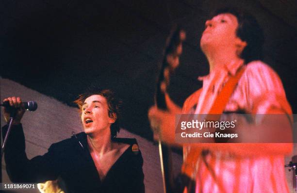 Johnny Rotten, Steve Jones, Sid Vicious, The Sex Pistols, De Effenaar, Eindhoven, Netherlands, 9th December 1977.