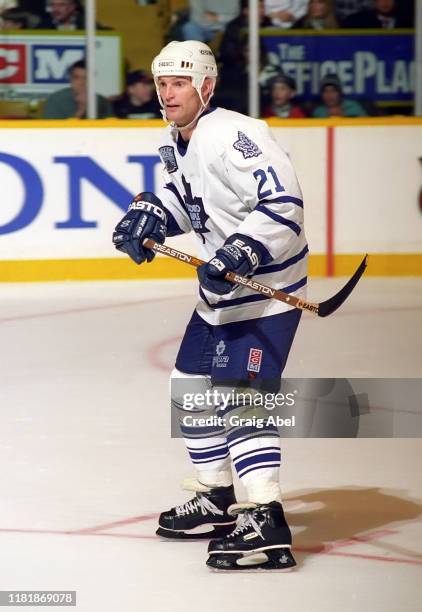 Kirk Muller of the Toronto Maple Leafs skates against the New Jersey Devils during NHL game action on December 10, 1996 at Maple Leaf Gardens in...