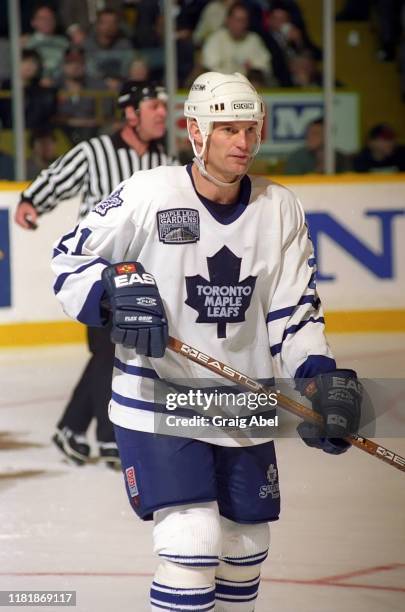 Kirk Muller of the Toronto Maple Leafs skates against the New Jersey Devils during NHL game action on December 10, 1996 at Maple Leaf Gardens in...