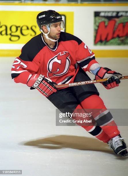 Scott Niedermayer of the New Jersey Devils skates against the Toronto Maple Leafs during NHL game action on December 10, 1996 at Maple Leaf Gardens...