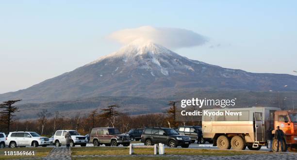 Photo taken on Nov. 1 shows a volcano on Etorofu Island, one of the four Russia-held islands off Hokkaido, northern Japan.