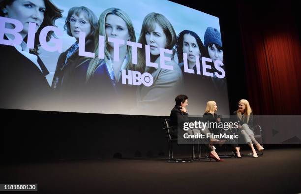 Moderator Stacey Wilson Hunt, Reese Witherspoon and Nicole Kidman attend the HBO "Big Little Lies" FYC at the Hammer Museum on November 11, 2019 in...