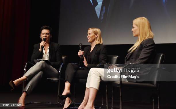 Moderator Stacey Wilson Hunt, Reese Witherspoon and Nicole Kidman attend the HBO "Big Little Lies" FYC at the Hammer Museum on November 11, 2019 in...