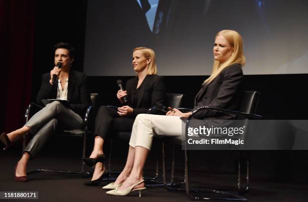 Moderator Stacey Wilson Hunt, Reese Witherspoon and Nicole Kidman attend the HBO "Big Little Lies" FYC at the Hammer Museum on November 11, 2019 in...