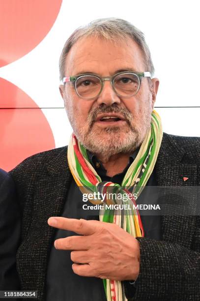 Italian creative director and photographer, Oliviero Toscani poses during the launch of "Arte Generali" by Italian insurance company Generali, a new...