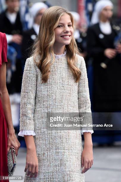 Princess Sofia of Spain arrives to the Campoamor Theatre ahead of the 'Princesa de Asturias' Awards Ceremony 2019 on October 18, 2019 in Oviedo,...