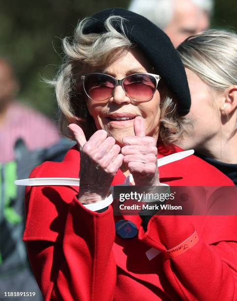 Actress Jane Fonda is arrested for blocking a street in front of the U.S. Capitol during a “Fire Drill Fridays” climate change protest and rally on...