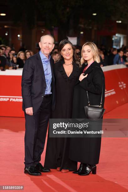Ron Howard, Giuliana Pavarotti and Caterina Lo Sasso attend the "Pavarotti" red carpet during the 14th Rome Film Festival on October 18, 2019 in...