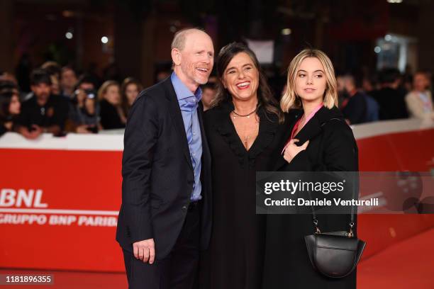 Ron Howard, Giuliana Pavarotti and Caterina Lo Sasso attend the "Pavarotti" red carpet during the 14th Rome Film Festival on October 18, 2019 in...