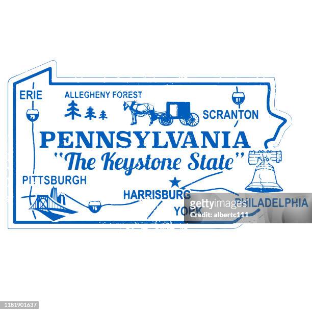 pennsylvania retro vintage stamp - pennsylvania stock illustrations