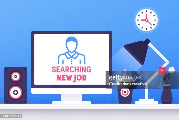 ilustraciones, imágenes clip art, dibujos animados e iconos de stock de búsqueda de nuevo diseño plano moderno de trabajo concepto - job search