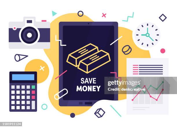 modern vector illustration concept for save money - technology stack infographic stock illustrations