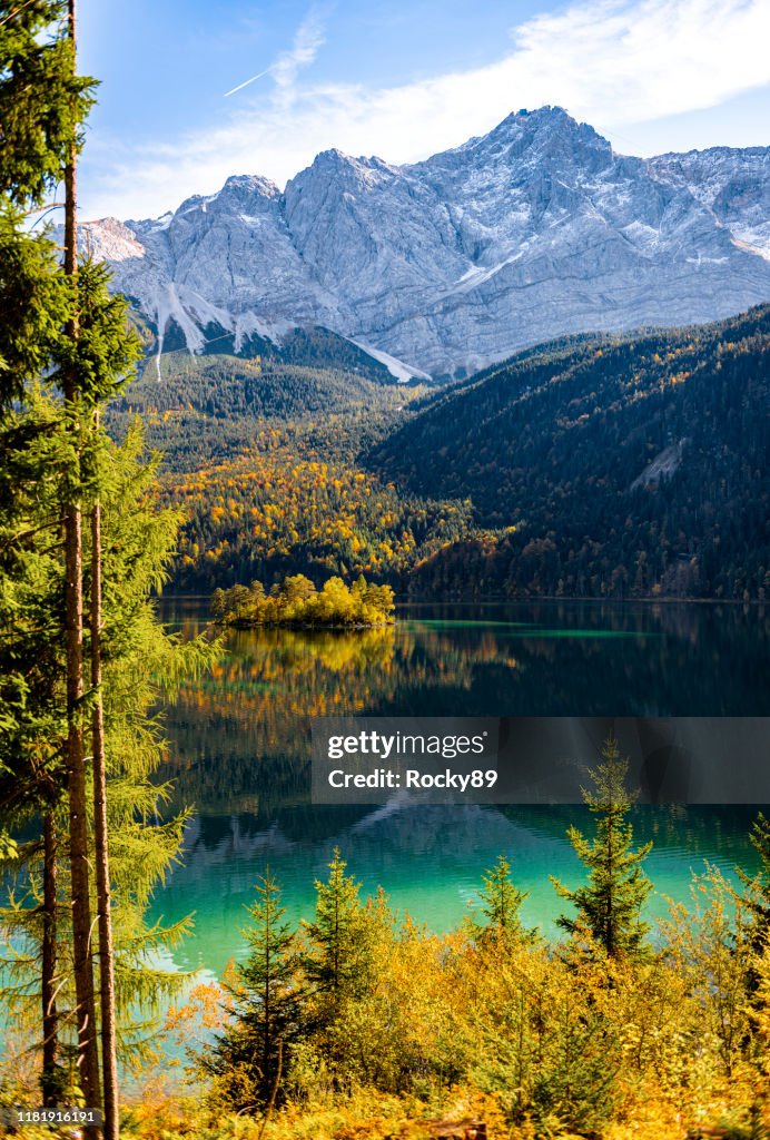 Beautiful Lake Eibsee in Garmisch-Partenkirchen, Germany