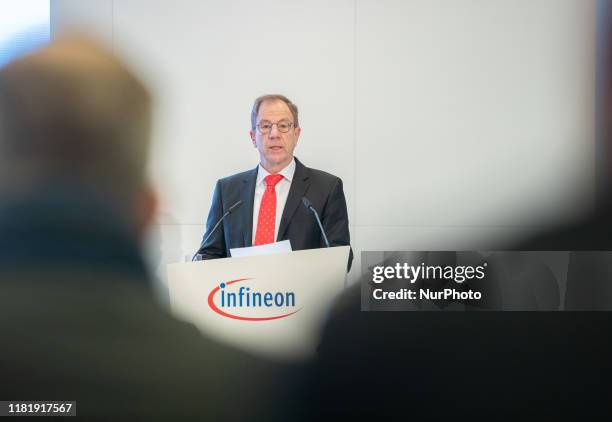 Reinhard Ploss at the annual press conference of the Infineon Technologies AG on 12. November 2019 in Neubiberg near Munich. Infineon is a...